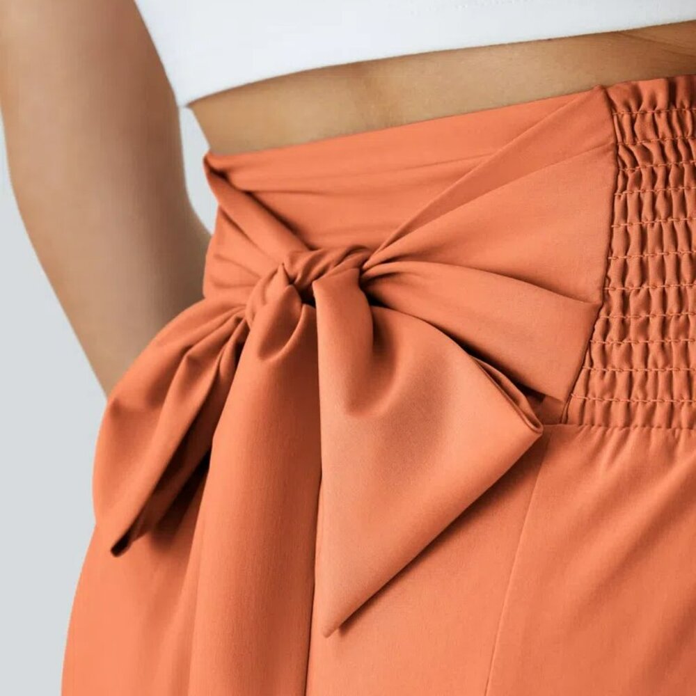 HALARA Pants High Rise Wide Leg M Orange Tiered Belted NWT Vacation Resort - Picture 3 of 11